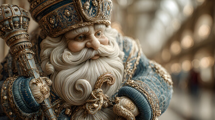 Obraz premium Close up of russian ded moroz figurine with decorated staff – winter holiday ornament for festive decor and christmas celebration