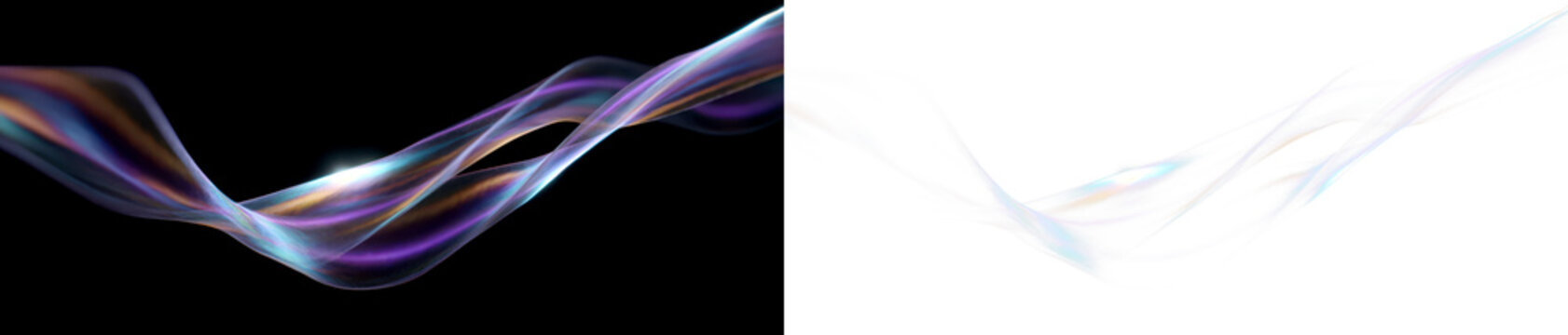 Colorful Waves of Light Abstract Design Display on Black and Transparent Background, cutout, png