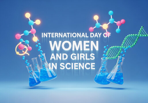International day of women and girls in science celebrated with molecular structures and dna - Powered by Adobe