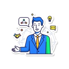 Business professional presenting a global network with connections and innovative ideas