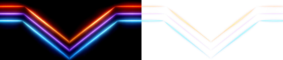 Fototapeta premium Neon Light Abstract Design with Vibrant Color Contrast Display on Black and Transparent Background, cutout, png