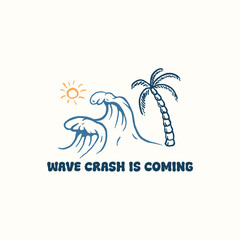Fototapeta premium surf badge vintage design with palm, wave, sun, for tshirt branding, beachwear and other uses