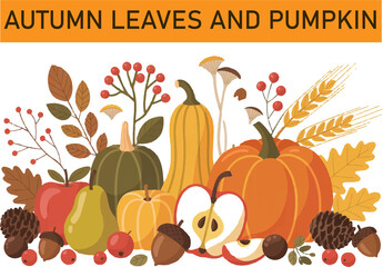 autumn background with pumpkin and leaves