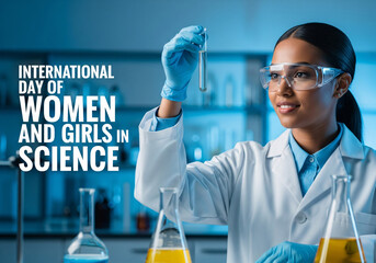 International day of women and girls in science celebrated with a female scientist in a lab