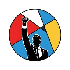 Empowered Individual Symbol Person Raising Fist in Colorful Abstract Globe, Leadership Concept