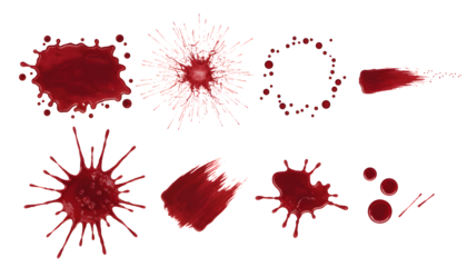 Set of dark red blood spatters shows various spray paint marks