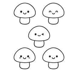 Kawaii Mushroom Outline Vector Set