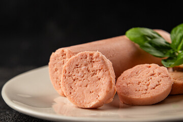 Sausage spread sandwich pork spread natural product tasty snack fresh delicious gourmet food background on the table rustic top view copy space