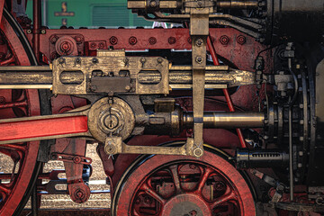 Details of the wheel mechanism of an old steam locomotive
