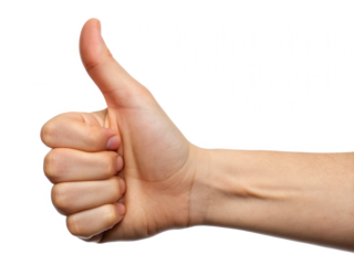 A close-up of a hand giving a thumbs-up gesture, symbolizing approval or positivity.