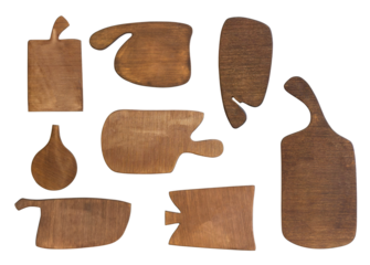 Group of wooden pizza or bread cutting board.  Rustic kitchen chopping boards collection