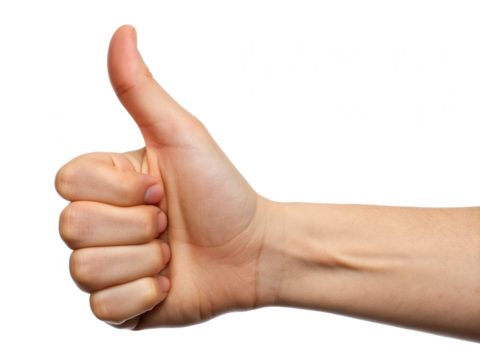 A close-up of a hand giving a thumbs-up gesture, symbolizing approval or positivity.