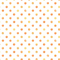 Seamless pattern with a round ornament of yellow-orange color on a white background. Watercolor illustration is painted with watercolors in bright rich shades. For textile design, fabrics, wallpaper. 