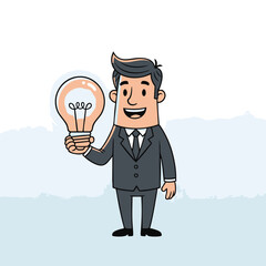Businessman Holding a Lightbulb Symbol of Ideas, Innovation, and Business Solutions