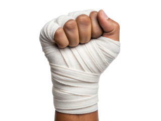 A tightly wrapped fist, bandaged in white, symbolizing strength and resilience.