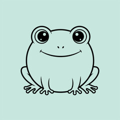 Cheerful cartoon frog sitting on a light green background, showcasing its big eyes and smile