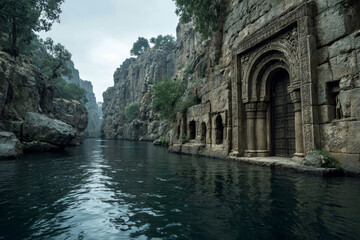 The Broken Citadel: A Masked Basalt Fortress Rising from the Flooded Valley