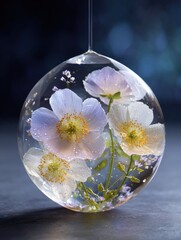 Delicate Flowers Encased in Glass Sphere Decoration