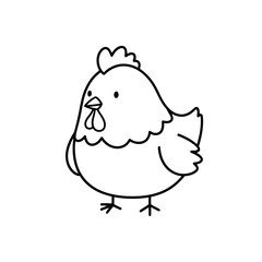 Cute cartoon chicken standing with a cheerful expression against a simple white background