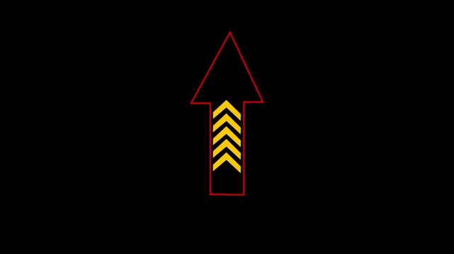 Glowing neon yellow arrow up directional icon animation. Abstract neon flash lightning arrow uploading animation