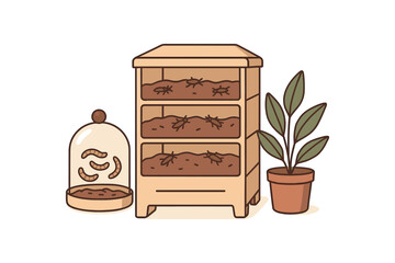 home insect farm kit for beginners compact setup and sustainable living solution flat vector illustration style isolated on white background