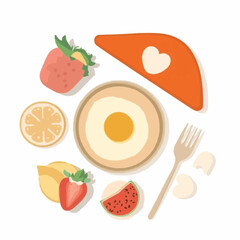 A top-down view of a breakfast plate with various fruits and a napkin.
