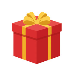 Red gift box with golden ribbon isolated on transparent background 