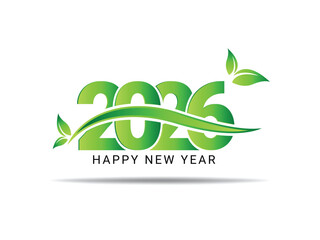 2026 New Year Natural Vector Illustration. 2026 Eco Green Leaves Holiday Greeting Design