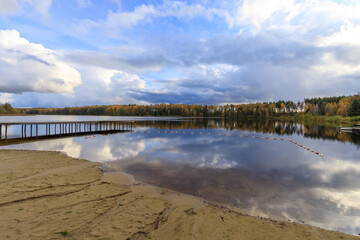 Lake with a dock and a pier