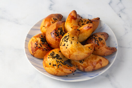 From Turkish cuisine; Moon pastry is very delicious. moon pogaca or moon coregi - Turkish name; Ay pogaca or ay coregi