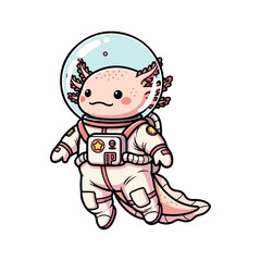 Cute Astronaut Axolotl in Space Helmet with Floating Stars Vector Illustration.