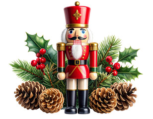  Traditional Wooden Nutcracker Soldier with Festive Decorations, isolated on a transparent background