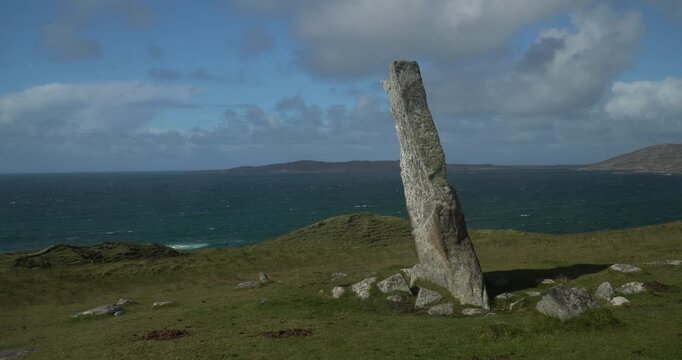 Clach Mhic Leoid or MacLeod&rsquo;s Stone, on Cleit Niosaboist, near Horgabost of Peninsula of Luskentyre, Outer Hebrides , Scotland