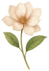 Fototapeta premium Magnolia flower with stem, delicate illustration