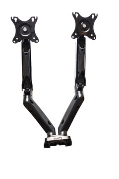 2025.10.17, Russia. Bracket arm media for dual monitor setup attaching to desk