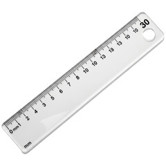 White plastic ruler with metric measurements up to 30 cm, used for drawing and measuring