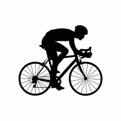 Obraz premium A black and white silhouette illustration of a cyclist in a racing position on a road bicycle.