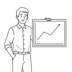 Confident young businessman presenting a positive growth chart, illustrating successful business development and optimistic financial progress