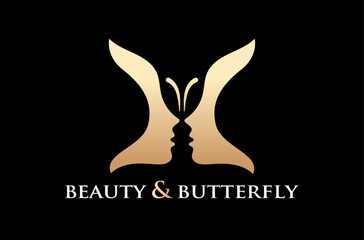 Beauty with Butterfly Logo Design, Spa logo, Aesthetics Logo, women fashion logo, boutique house icon, luxury women brand, female body shape human head Vector Icon Symbol Silhouette Illustration brand