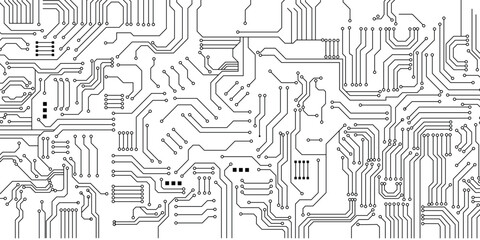Abstract black circuit board technology connected lines electronics elements computer motherboard chip processor semiconductor digital on white background vector illustration