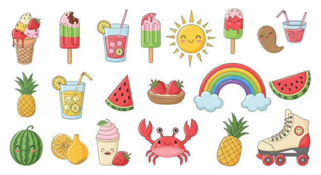 Delightful summer themed cartoon illustrations ideal for seasonal designs and playful projects