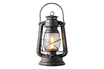 Weathered Metal Oil Lantern with Warm Glowing Flame