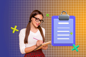 3d banner art pop trend collage of happy girl guy stand bubble correspondence cv icon webpage chat dialogue conversation