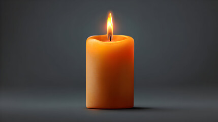 Orange candle glows softly on dark surface. Illustrates warmth, serenity, or focus in branding, social media, or backgrounds.