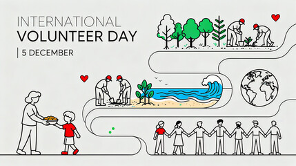 Diversified action illustrations, embodying the spirit of volunteerism, diverse services, and public welfare, suitable for volunteer promotion and public welfare advocacy scenarios.
