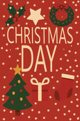 Christmas Day Flat Vector Illustration with Festive Icons