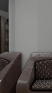 Soft, inviting chairs adorned with textured fabric create a sense of comfort in a modern interior. Bright natural light filters through large windows, enhancing the peaceful atmosphere.