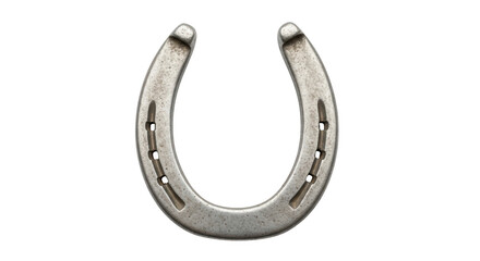 A detailed silver horseshoe with nail holes isolated on transparent background