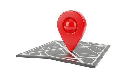Red map pin icon placed on a stylized map isolated on transparent background