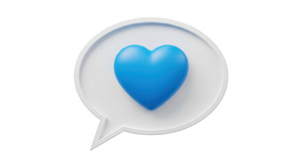 A bright blue heart symbol inside a white speech bubble isolated on transparent background